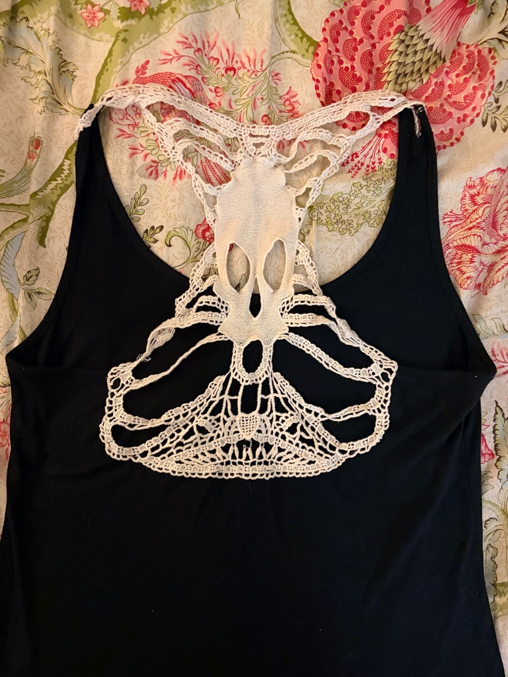 Midnight Hour Crochet Skull Back Tank Black XL Like New